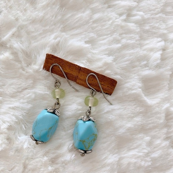 Turquoise and Green Yellow Apatite Drop Earrings - Picture 3 of 5